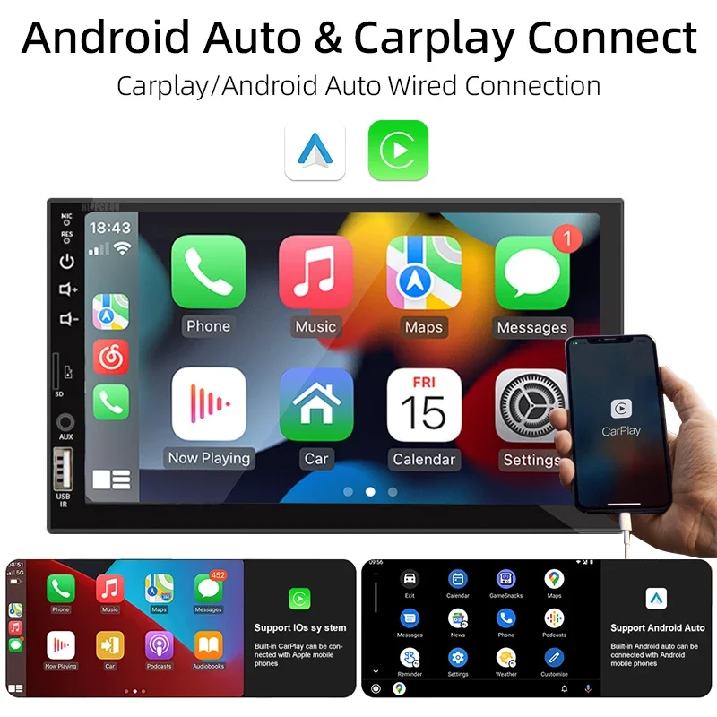 Автомобильный Радиоприемник 1 Din С 7-дюймовым Сенсорным Экраном Android Auto Carplay