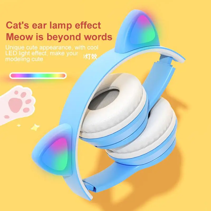 Headset Bluetooth 5.0 Cute Cat Ear Earphones Led Light Headset Sport Hifi Sports Headphones Wireless Headphone Wireless Earbuds images - 6