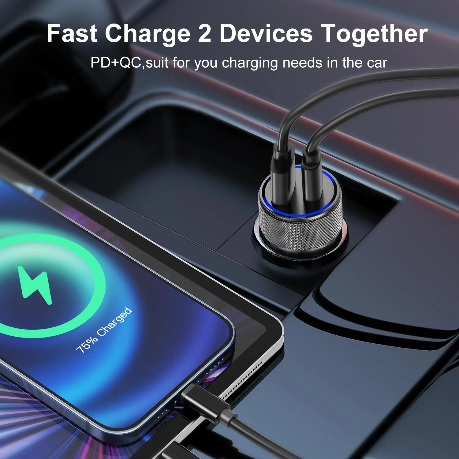 2 порта 38 Вт автомобильное зарядное устройство PD QC 3 0 USB быстрая зарядка