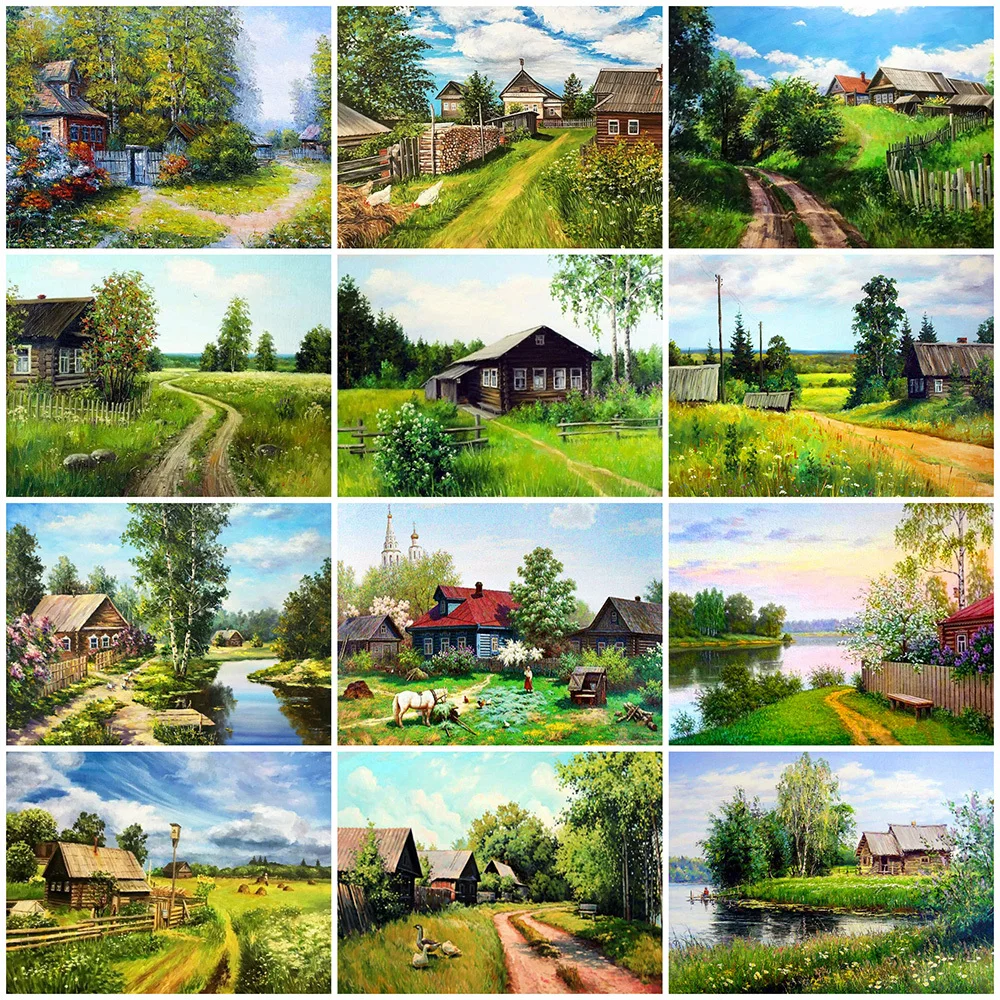 Landscape Series Cross Stitch 14CT metallic aida Ecological Cotton Thread   Embroidery Home Decoration Green fields