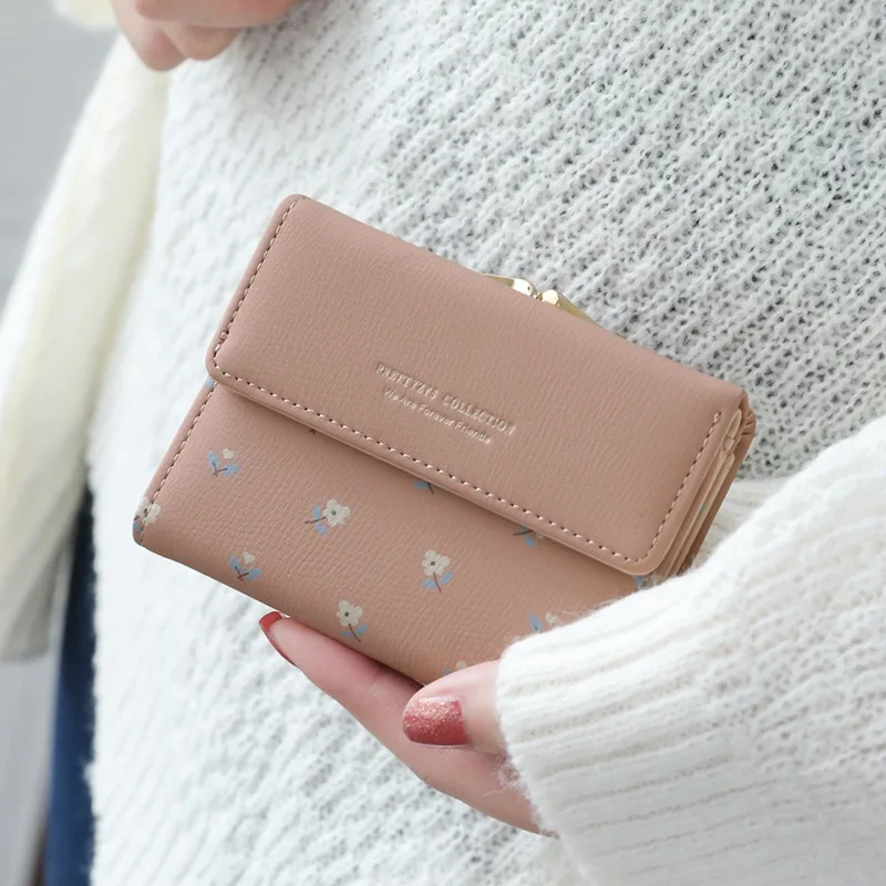 Flower Women Purse Leather Pocket Ladies Clutch Wallet Women Short Card Holder Cute Girls Wallet  Coin Bag