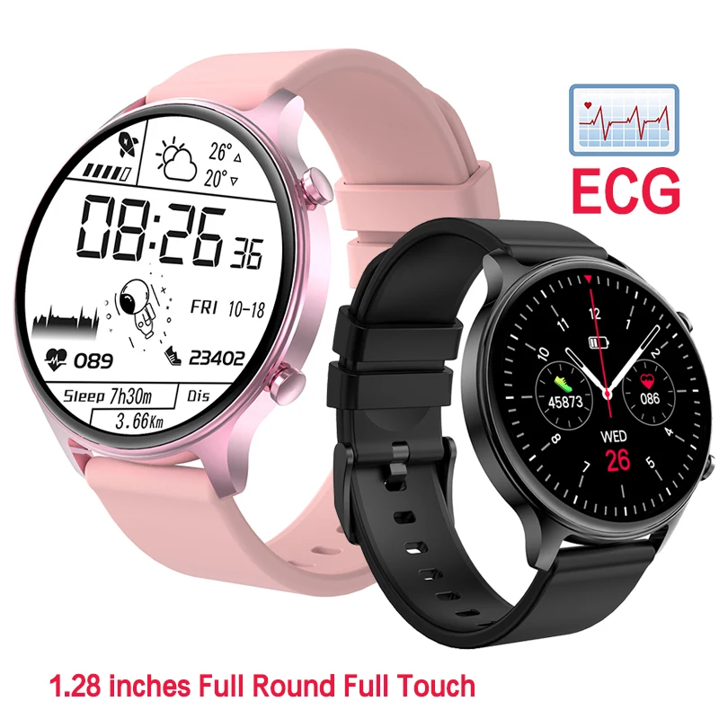 

ECG Aluminium Alloy Smart Watch Men Full Round Full Touch Screen IP68 Waterproof Heart Rate Women Smartwatch For Xiaomi GTS DK18