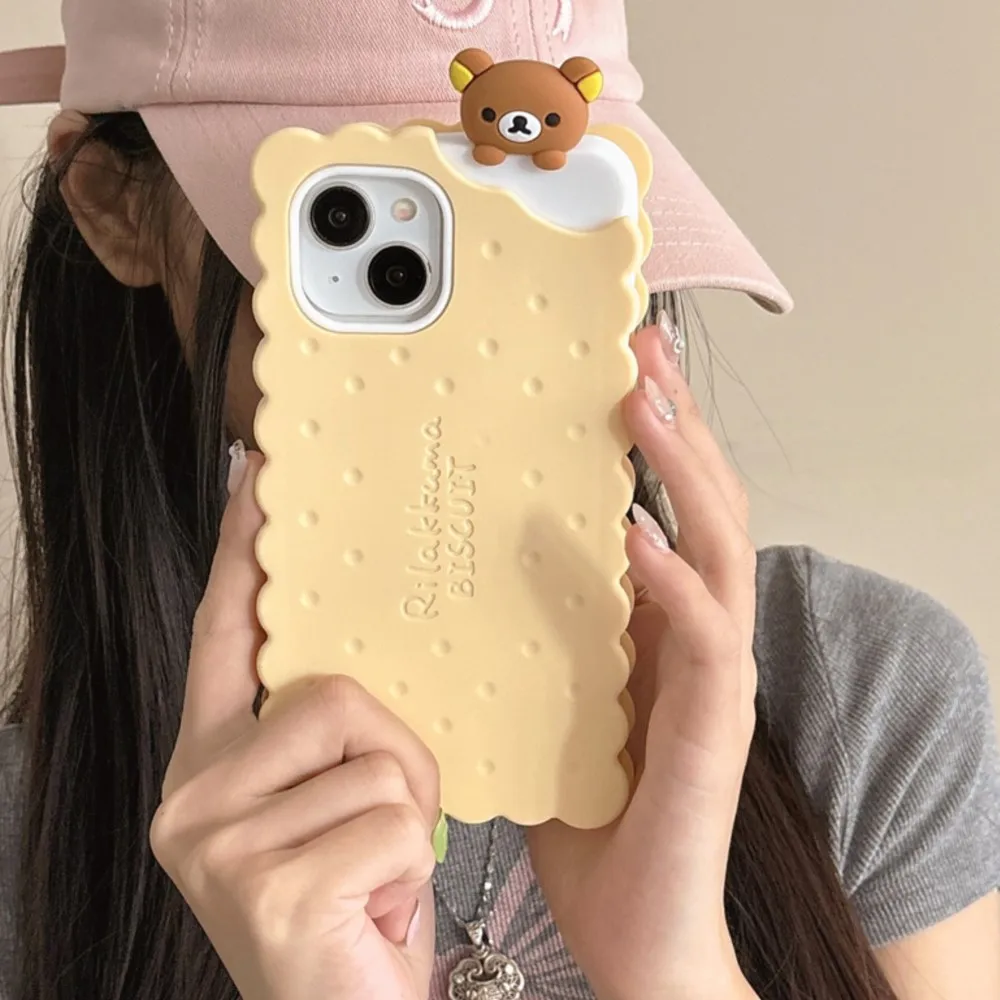 Sandwich Rilakkuma Bear Biscuit phone case For iPhone 15 Pro Max 14 Plus 13 12 11 Soft Silicone Cover