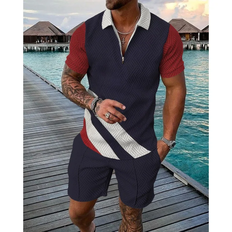 2023 Brand Men's Summer Polo Set Tracksuit Loose Short Sleeve Clothing For Men Casual Social Polo Shirt Two Piece Suit