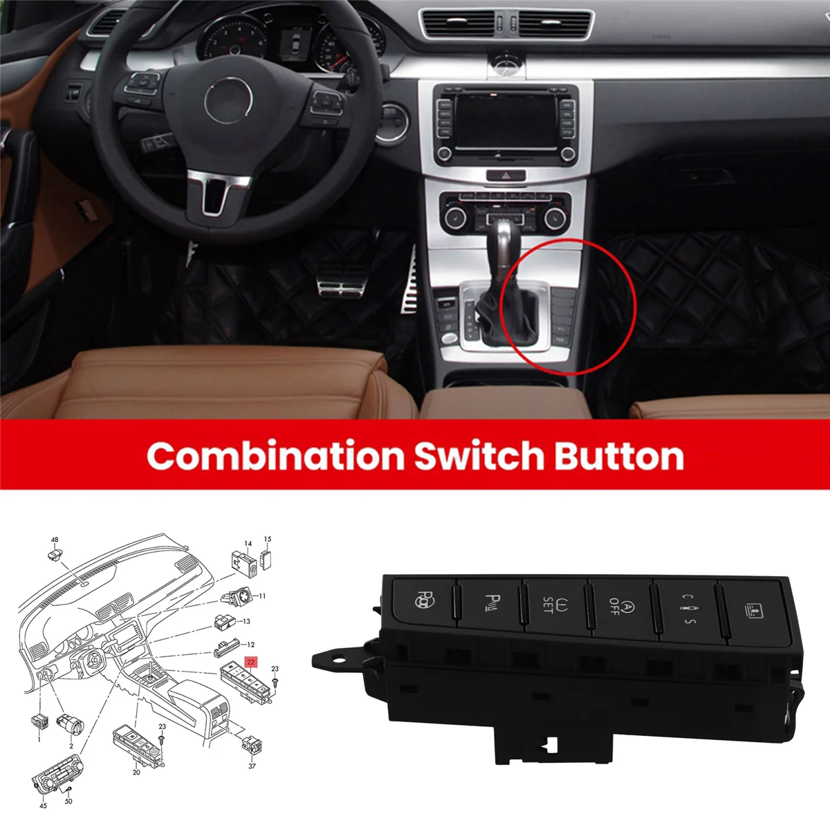 Фото Для Volkswagen VW Passat B7 CC переключатель штор PLA PDC DCC OFF SET комбинированная кнопка переключения 3AD 927238 B 3AD 927238 E №4