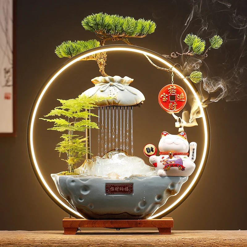 

Fortune Cat Flowing Water Ornaments Circulating Water to Make Money Living Room Desktop Landscaping Decorations Housewarming