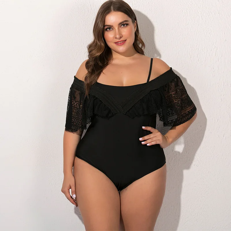 2021 New Sexy Off The Shoulder Solid Swimwear Women One Piece Swimsuit Female Bathing Suit Ruffle Monokini Swim Wear Push Up Set