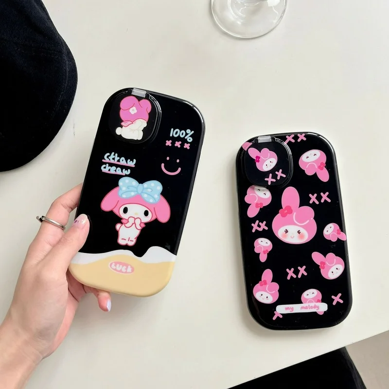 

Creative Mirror Bracket Cartoon Cute Pink Rabbit Cover for IPhone 11 12 13 Pro X XR XS Max Shockproof Phone Case IPhone 13 Case