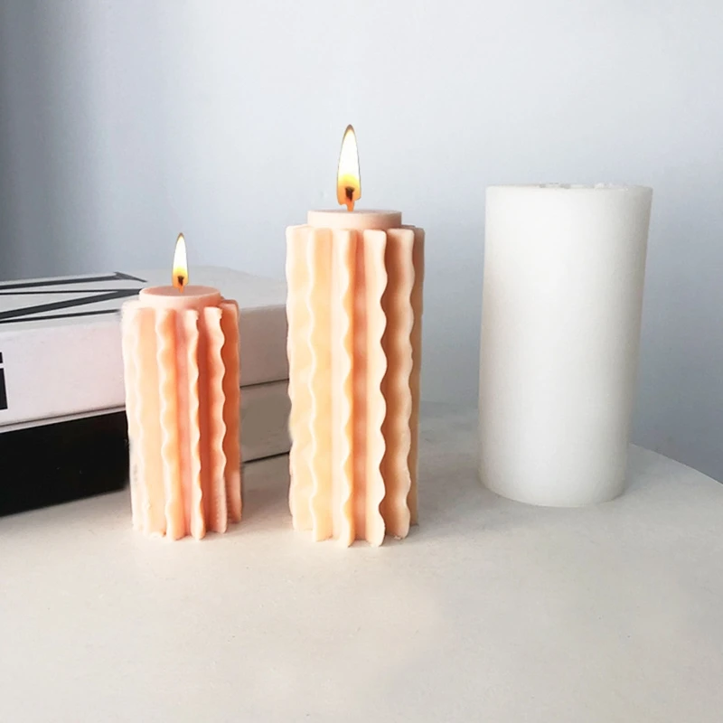

3D Cylinder Candle Mold Non-stick Easy to De-mold for DIY Candle Plaster Cake Fondant Epoxy Resin Casting Silicone Mold