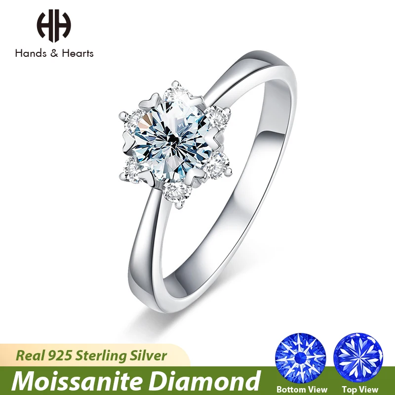 

H & H Real 1CT Luxury Moissanite Diamond Stone Snowflake Rings for Women 925 Sterling Silver Engagement Solitaire Fine Jewelry