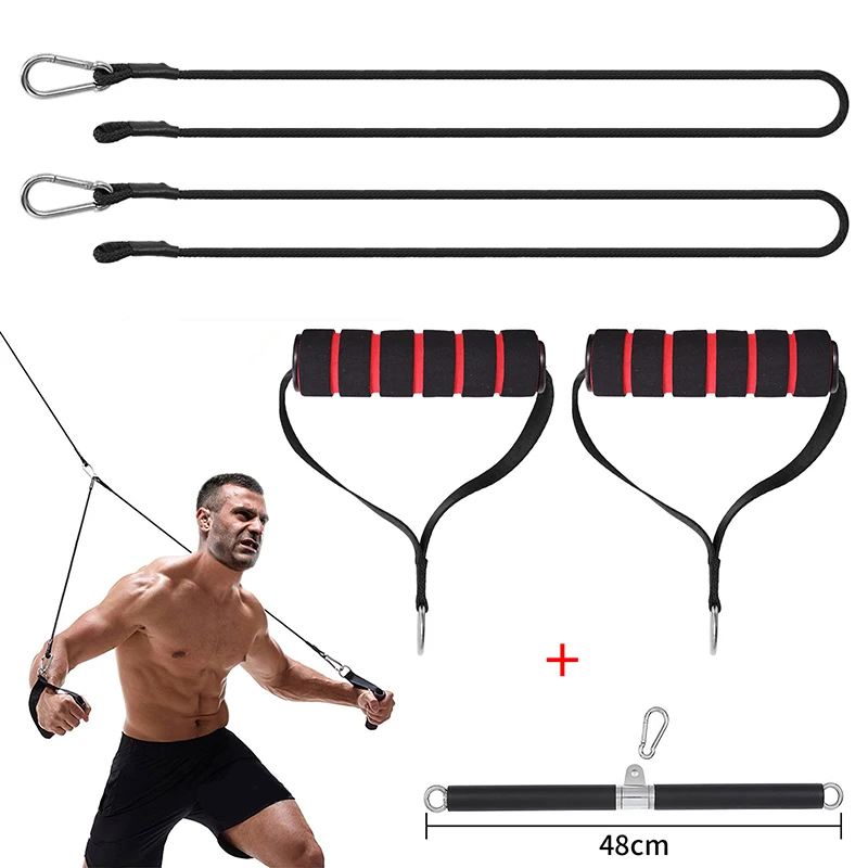 

Fitness Biceps Triceps Training Rope LAT Pull Down Bar Set Chest Muscle Workout Grip Pulley Cable Attachments Gym Training Lever