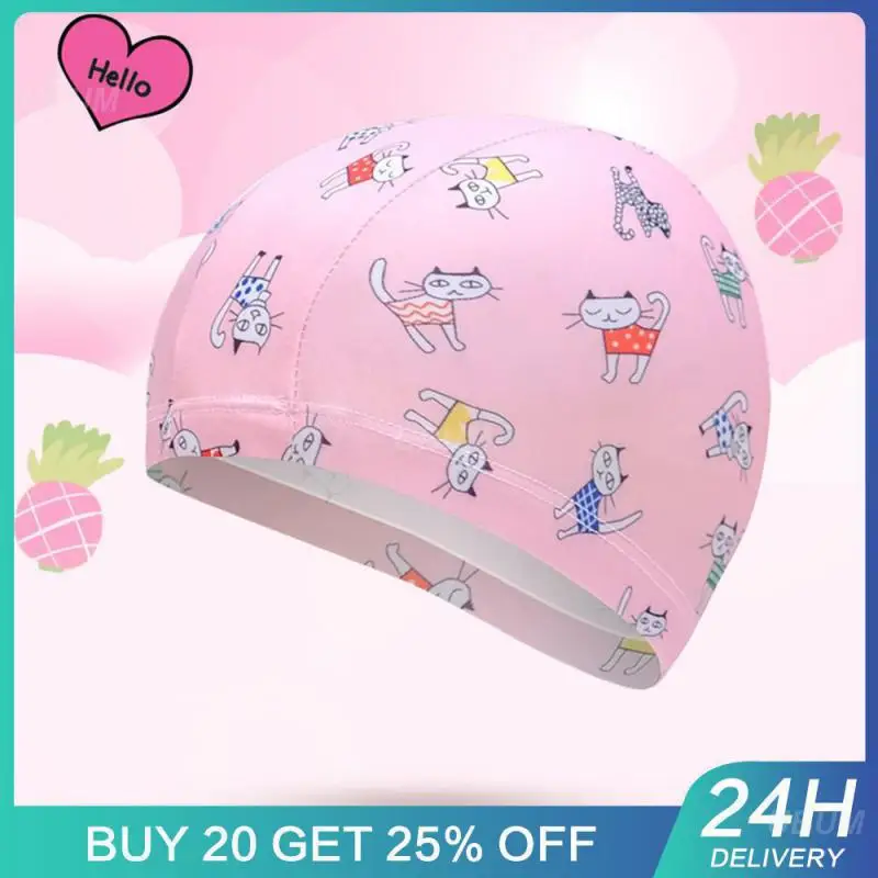 

Swimming Pool Hat Free Size Cute For Men Women Swimming Cap Nylon Elastic Protection Long Hair Women's Cap Waterproof Cartoon