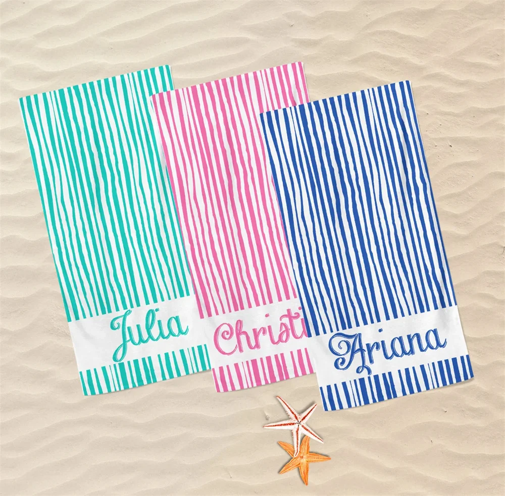 Очень большое пляжное полотенце в полоску с именем под заказ