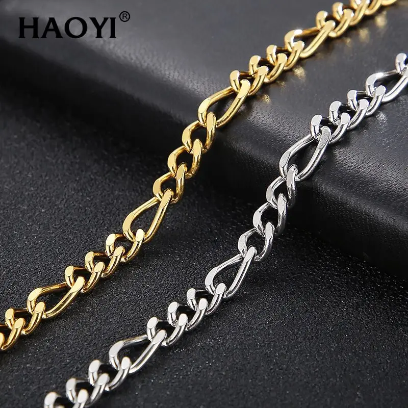 

HAOYI New 6mm Faceted Cuban Chain Connected Stainless Steel Polished Necklace Female Male Fashion Jewelry Gift Wholesale