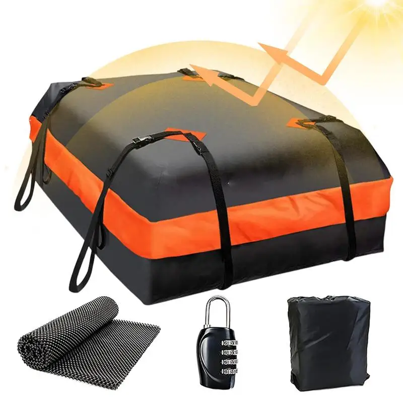 

Car Overhead Storage 600D Waterproof Roof Bag 15 Cubic Feet Car Organizer Includes Anti-Slip Mat 8 Reinforced Straps 4 Door Hook