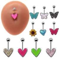new boho colorful belly button rings dangle heart butterfly navel piercing surgical steel belly bar body piercing jewelry gifts
