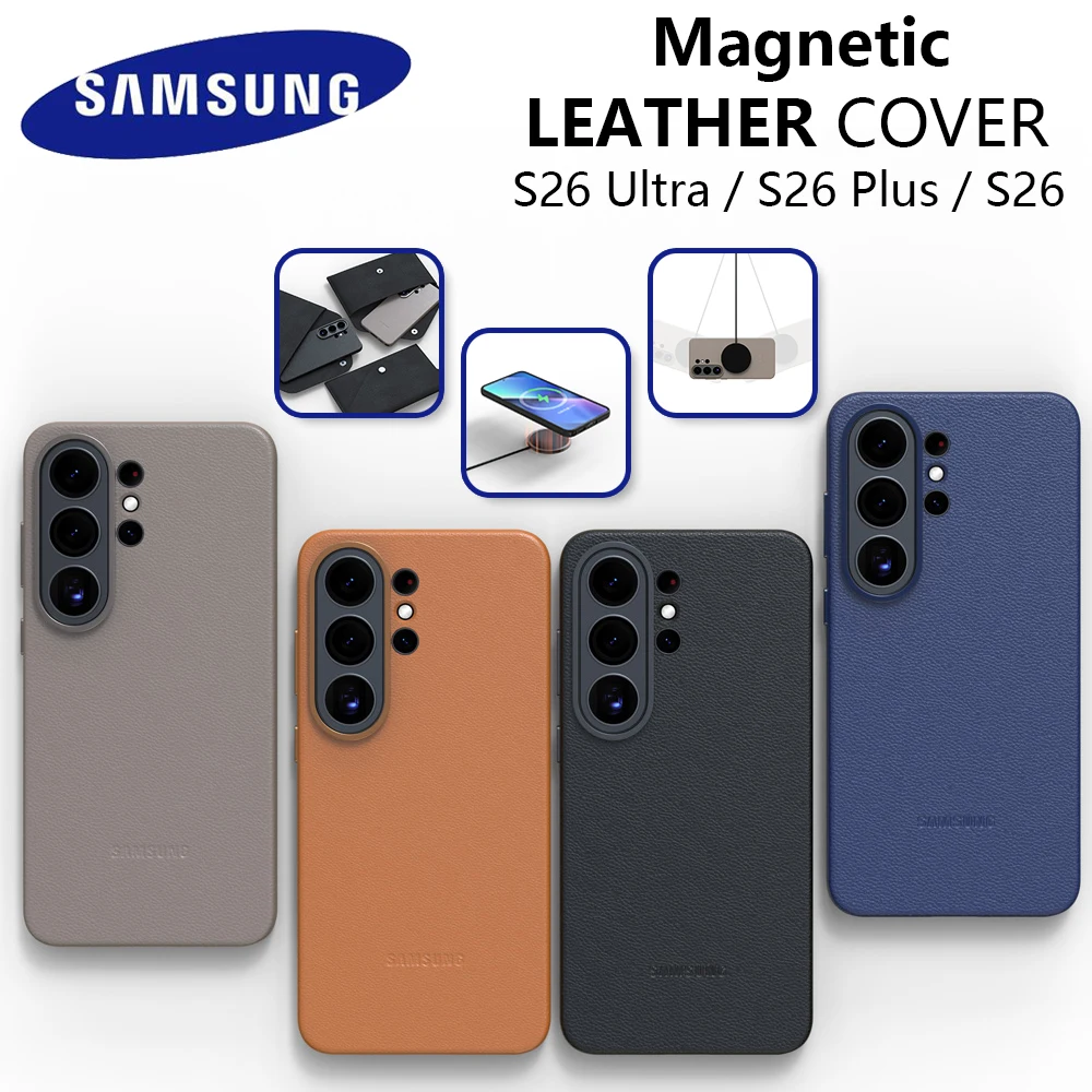 Фото Чехол для Samsung Galaxy S26 Ultra 5G, настоящий роскошный кожаный чехол для телефона, полностью защитный, магнитный чехол Magsafe, S26 Plus Ultra S26 №1