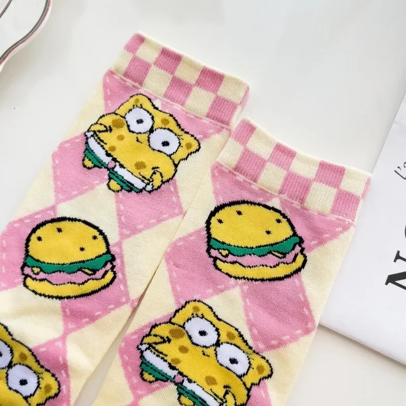 Хлопковые носки с героями мультфильмов Губка Боб модные повседневные чулки
