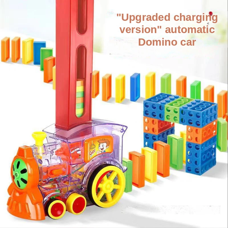 

Train Car with Sound Light Elevator Springboard Bridge Catapult Dominoes Brick Set Automatic Domino Laying Toy Gift for Children