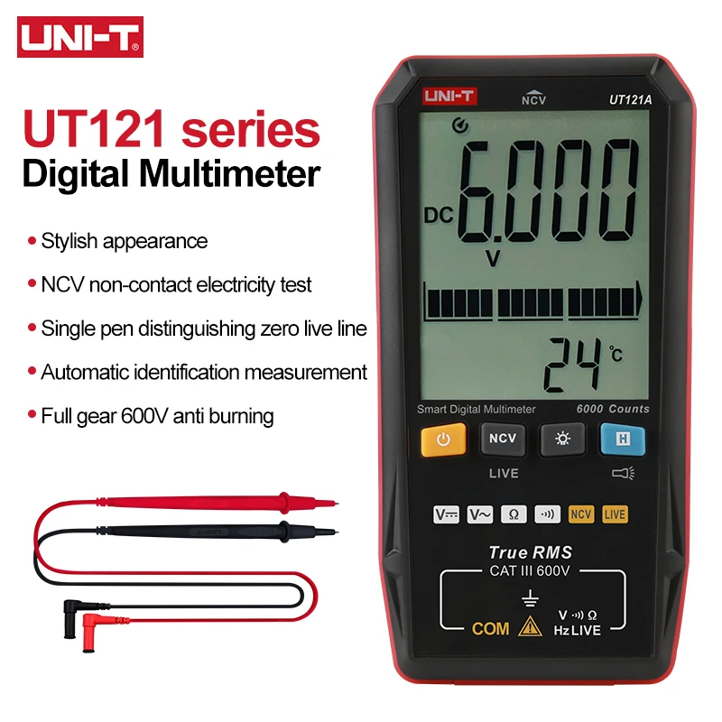 

UNI-T Digital Smart Multimeter UT121A UT121B UT122 600V AC DC Voltmeter True RMS Multimeter NCV Resistance Capacitor Tester Tool