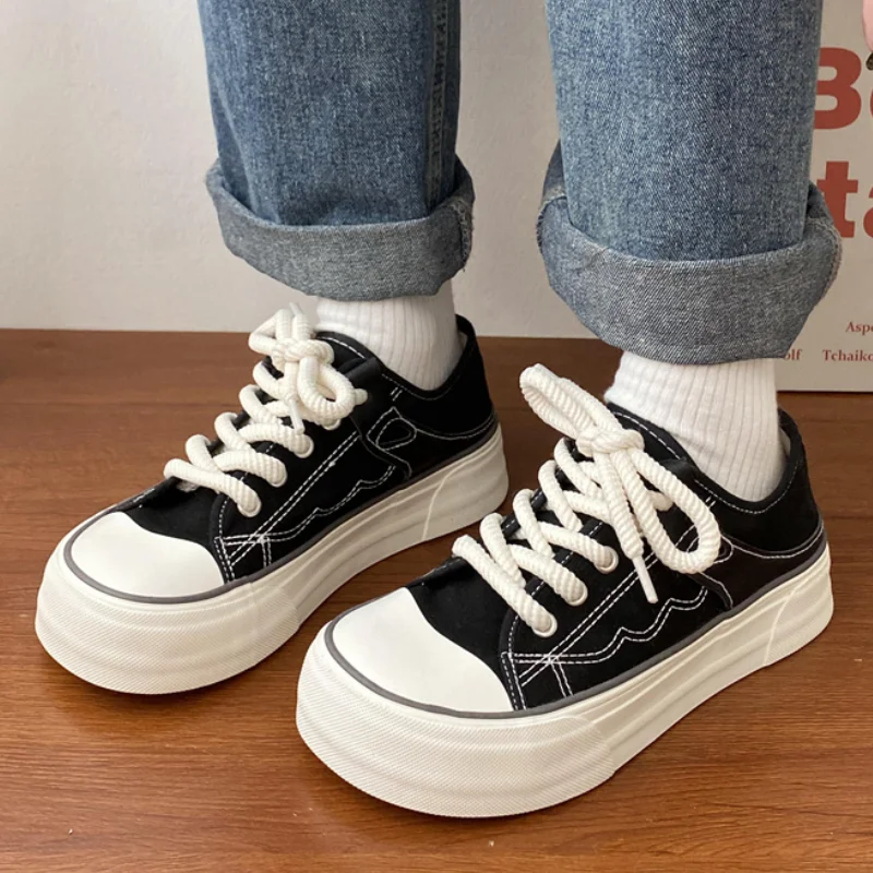 

Ladies Shoes 2023 New Lace Up Women's Canvas Shoes Autumn Solid Color Shoes Female Platform Casual Shoes Zapatillas De Mujer