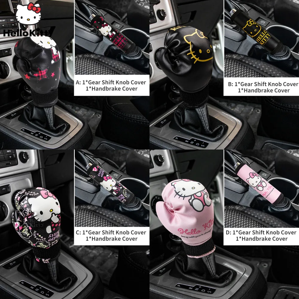 Hello Kitty Car Gear Shift Knobs Cover Case Auto HandBrake Cover PU Leather Car Gear Shift Knob Shift Cover Car Accessories