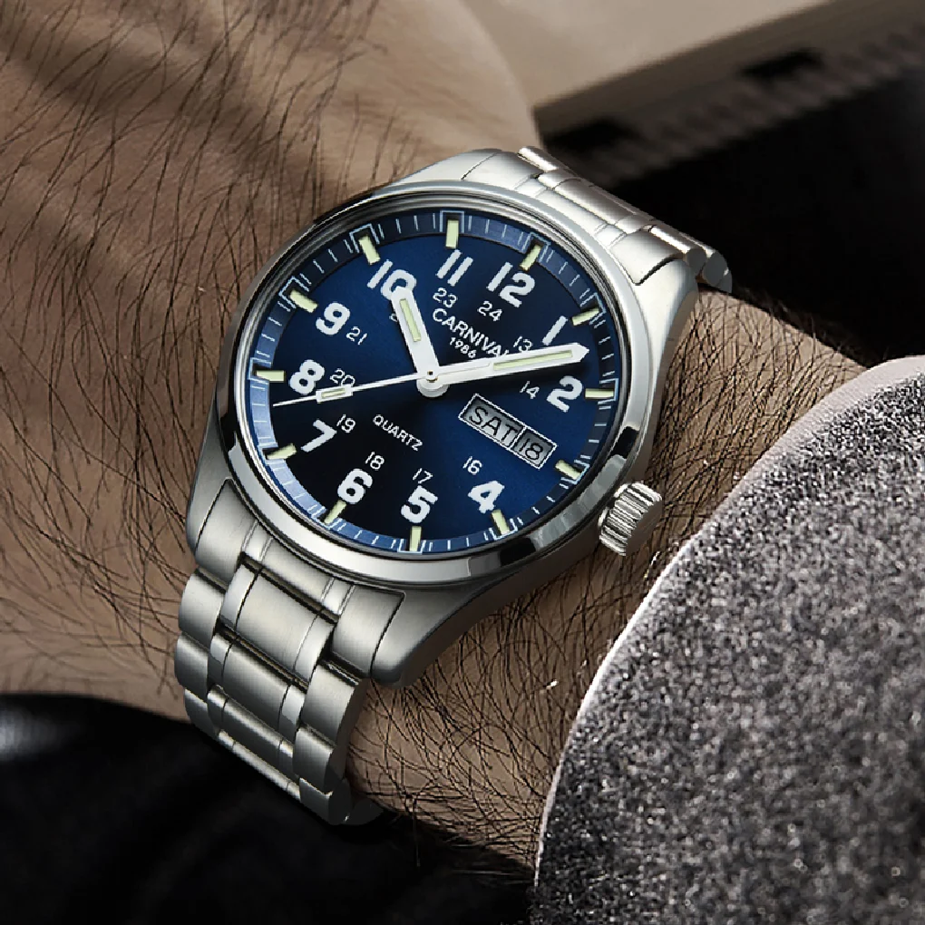 

Top Luxury Brand CARNIVAL 316 Stainless Steel Strap Men Watches Men Sports Clock Waterproof Luminous Auto Date Men Quartz Watch