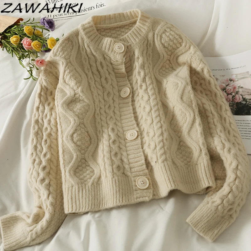 

Свитер zawхитки, кардиган для женщин, повседневные свободные свитера с длинным рукавом, винтажные вязаные топы в стиле Харадзюку на весну и о...
