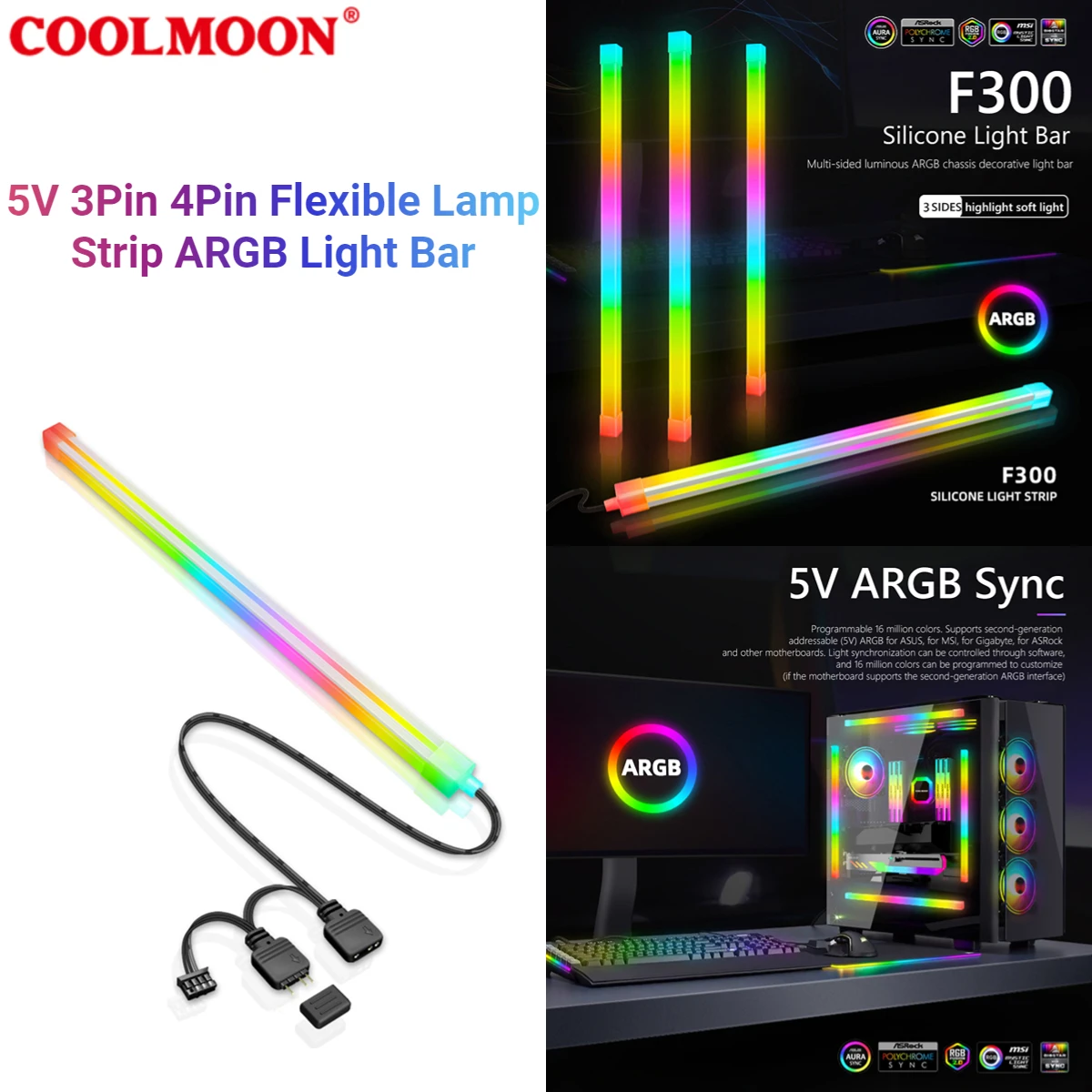 

5V 3Pin 4Pin Flexible Light Bar ARGB AURA SYNC 26LED PC Chassis Strip Computer Accessories Flexible Light Strip Silicone for MSI