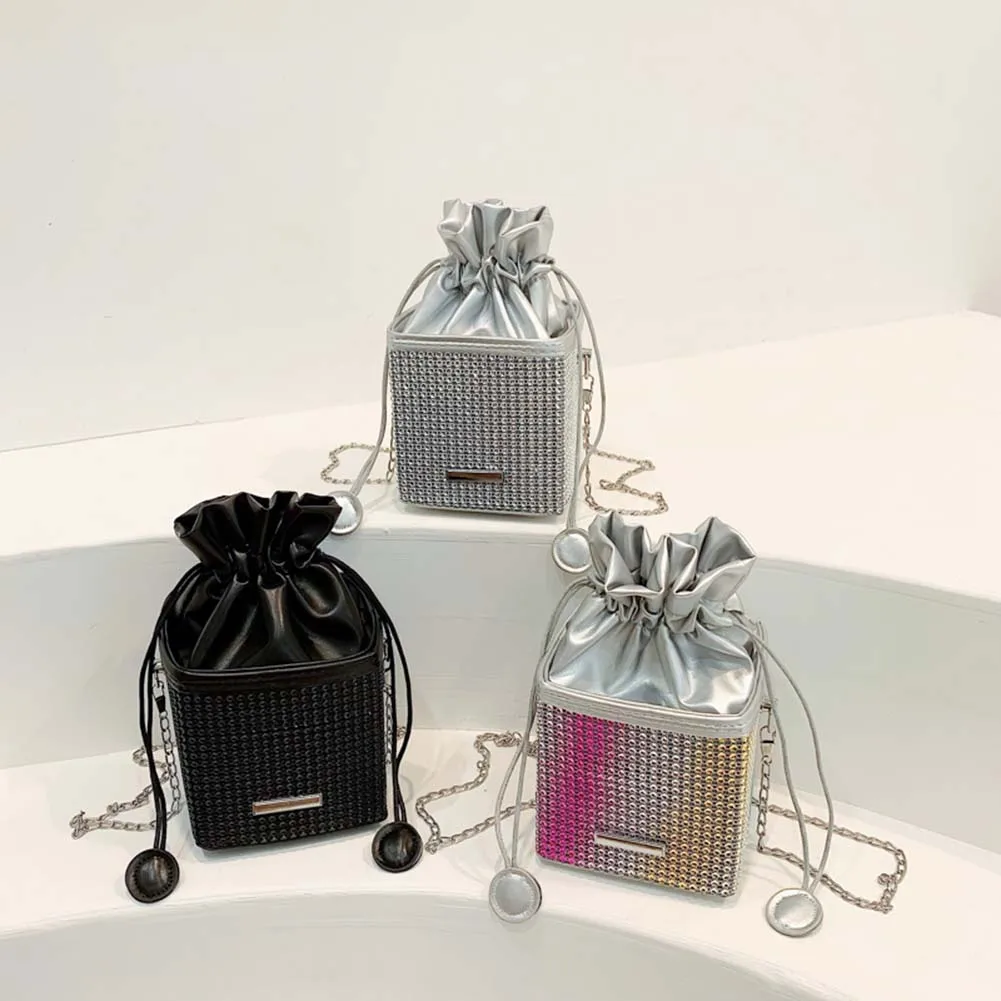 

Fashion Rhinestones Shoulder Bag Sparkling Diamond Box Women Crossbody Handbag for Outdoor Shopping Business