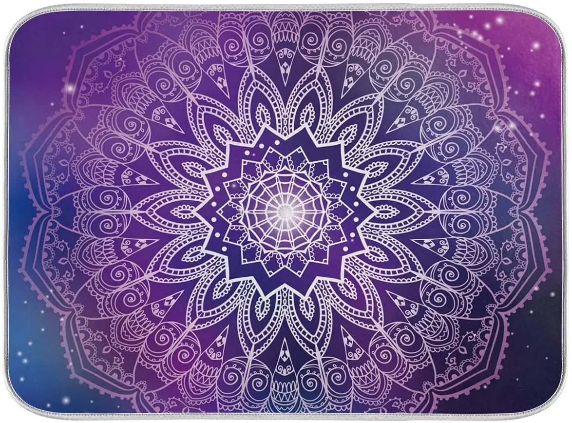 

Dish Drying Mat Microfiber Absorbent Dishes Drainer Pad Mandala with Galaxy Drying Mat for Kitchen Decor 18x24 Inch