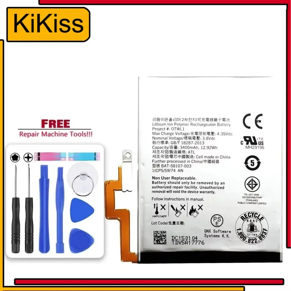 Kikiss BAT-58107-003 3400 мАч аккумулятор для Blackberry Passport 4G Q30 SQW100-1 SQW100-3 Q 30 аккумуляторы Bateria