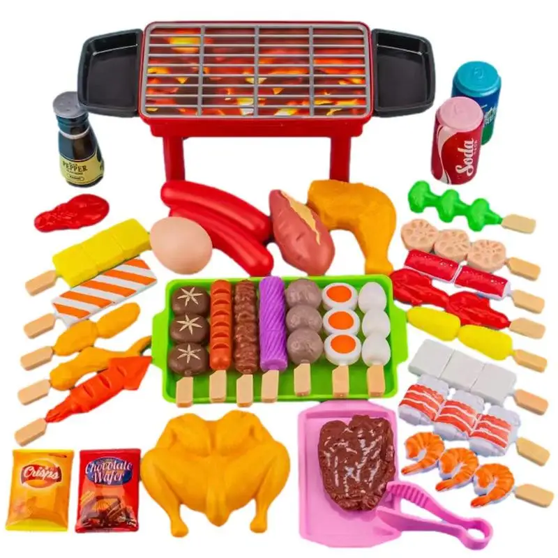 BBQ Grill Toy Fake Food Accessories Barbecue Grill Toy Set Pretend Play Cooking Playset Interactive Toys for Kids