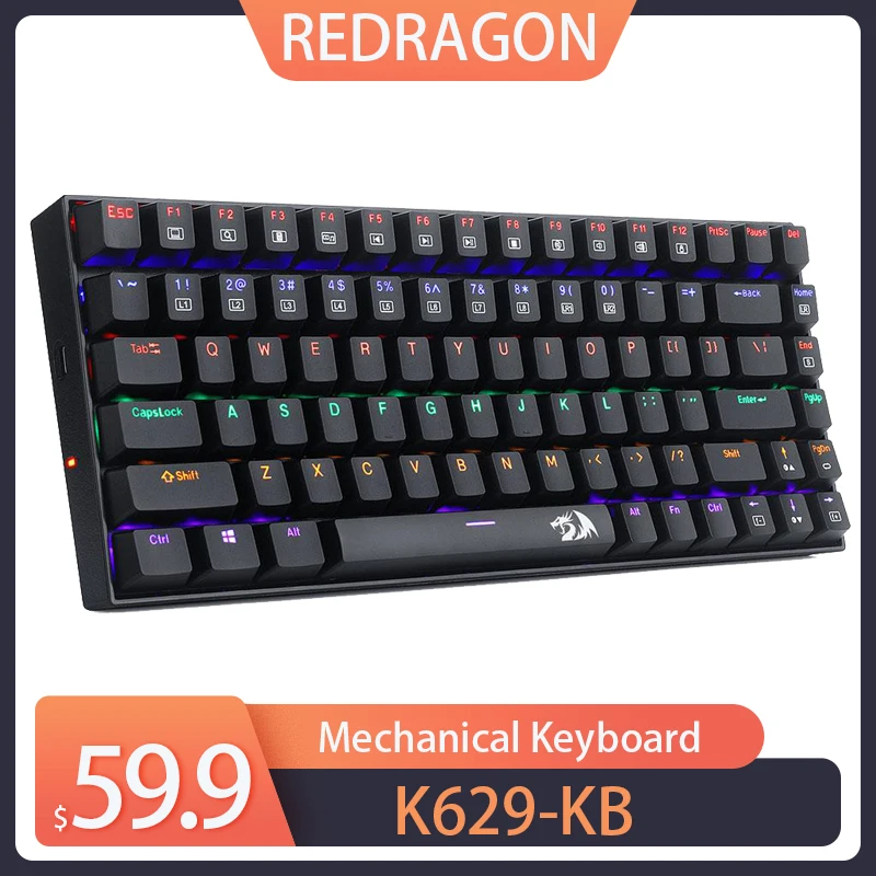 Redragon K629-KB  Mechanical Keyboard 75% Rainbow LED Backlight USB-C Wired Mechanical Gaming keyboard 84 key Anti-Ghosting Keys