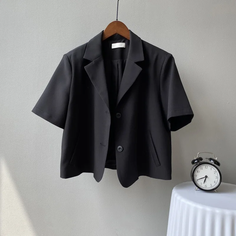 Short Sleeve Blazer Coat Woman Summer 2023 Causal Thin Fashion Korean Blazers Loose Mini Tops New Solid Button Loose Jacket