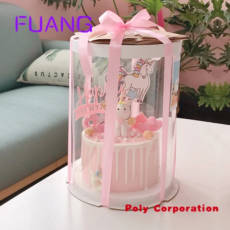 6 8 10 Inches Wholesale Custom Multi-size Transparent Tall Cake Boxes Bakery Clear Round Cake Box Packaging
