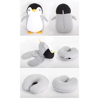 deformable u shape travel pillows zip flip penguin particle neck pillow car office nap cushion cartoon plush toy for kid adult