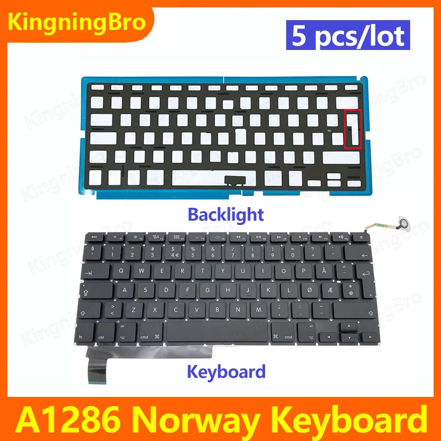 

5 pcs/lot New Replacement Keyboard With Backlight For MacBook Pro 15" A1286 Keyboard Norway Norwegian Layout 2009 2010 2011 2012