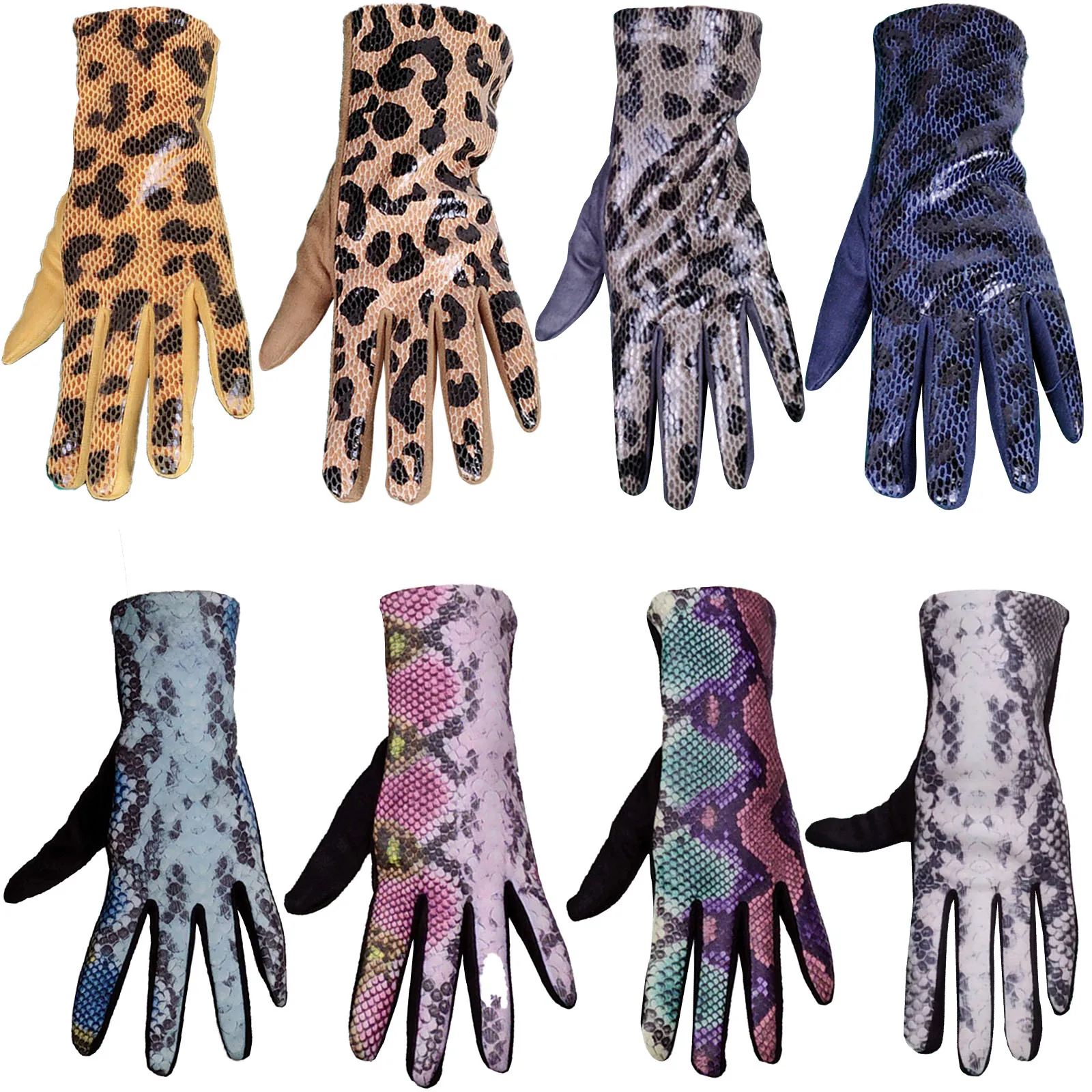 

Women Fashion Snakeskin Print Python Print Winter Faux Suede Windproof Driving Full Finger Gloves Warm Leopard Cycling Gloves