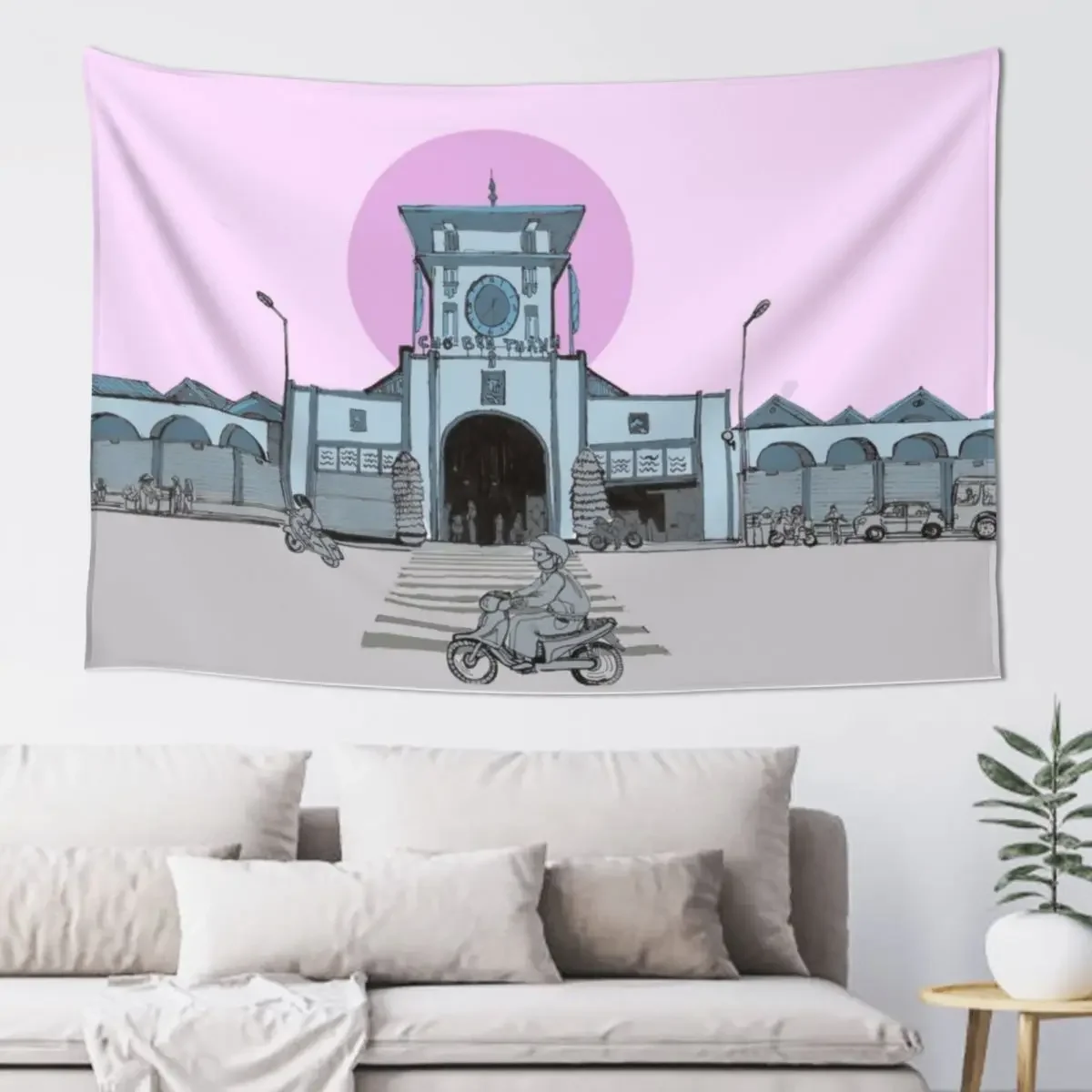 Вьетнамский гобелен с иллюстрацией Ben Thanh Market Saigon