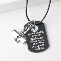 death note l lawliet necklace stainless steel cross dog tag english letter pendant chain necklaces cosplay jewelry accessories