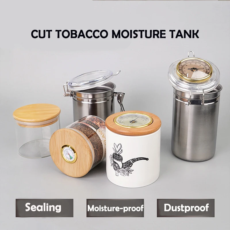 

Stainless Steel Tobacco Moisturizer Sealed Jar With Moisture Meter Moisturizer Cigar Storage Tank Humidor
