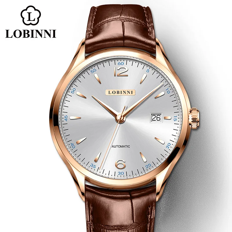 Фото LOBINNI 16005 Роскошные мужские механические часы 42 мм Чайка ST2130 Механизм с сапфировым стеклом 50 м Водонепроницаемые кожаные наручные часы с датой №1