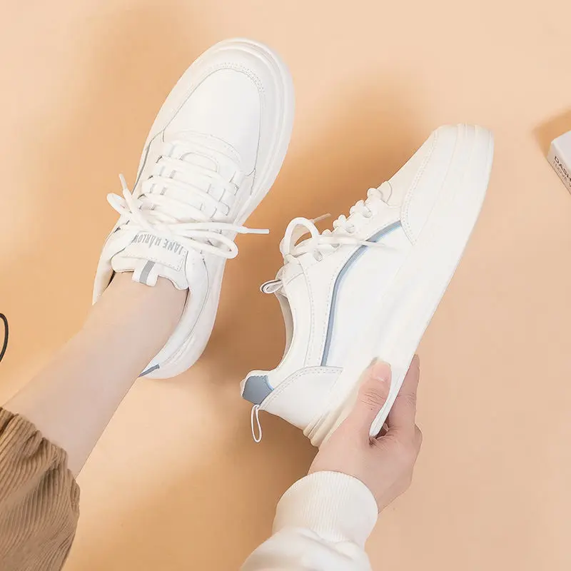 Small White Shoes Women Versatile Student Board Shoe Casual Fashion Lace Up Thick Soled Sneakers Wear Resistant Slip Resistant