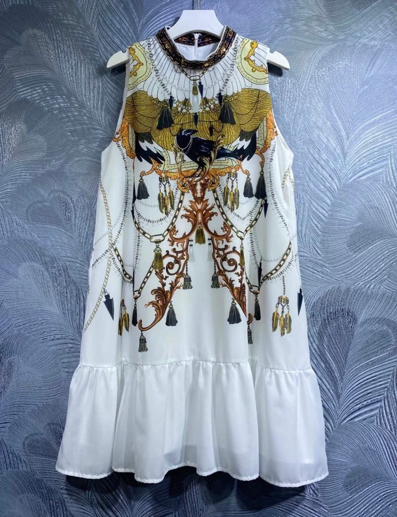 

Женское летнее платье без рукавов, белое или черное платье выше колена с винтажным принтом