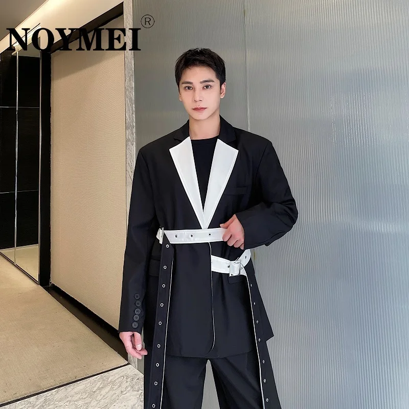 

NOYMEI Blazer Autumn New Abstinence Series Contrast Color Strap Design Polo Collar Suit Jacket Trendy Raspy Men Coat WA2260