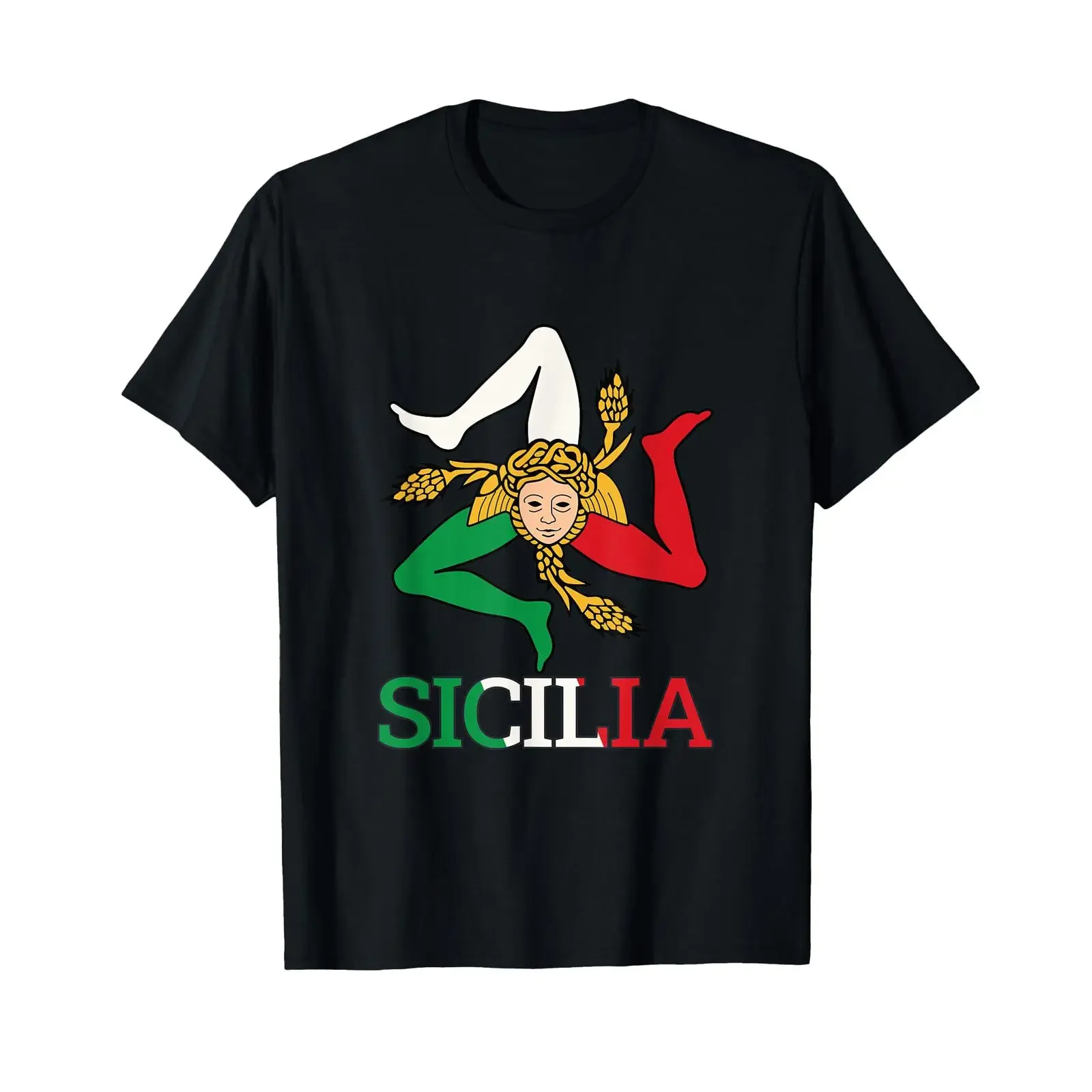 Фото Футболка Sicilia Sicily Trinacria в винтажном стиле, мягкая, эластичная, для повседневной носки, с легким дизайнерским акцентом. №1