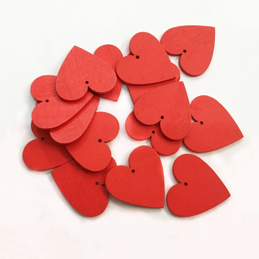 

10Pcs 4Cm Red Heart Wood Chip Hanging Craft Log Graffiti Holiday Decorations Wedding Party Table Decorations Wedding Party