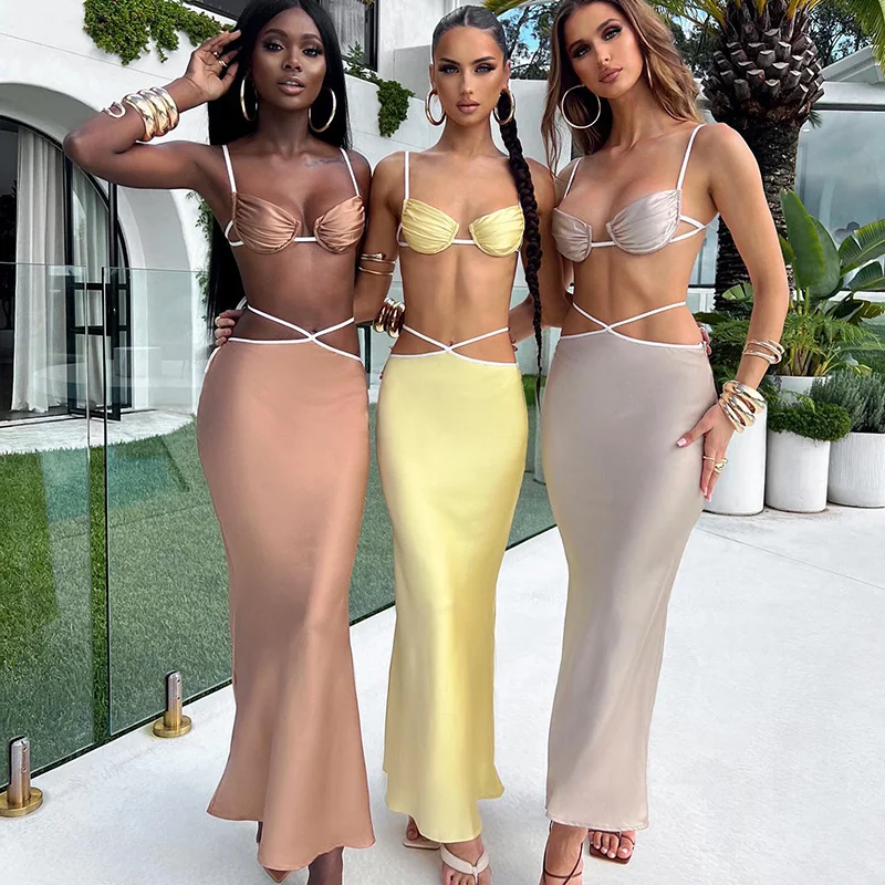 

Zoctuo Women Crop Tank Tops Bra Long Skirt Party Club Two Piece Sets Outfits 2022 Summer Clothes Wholesale Items For Business