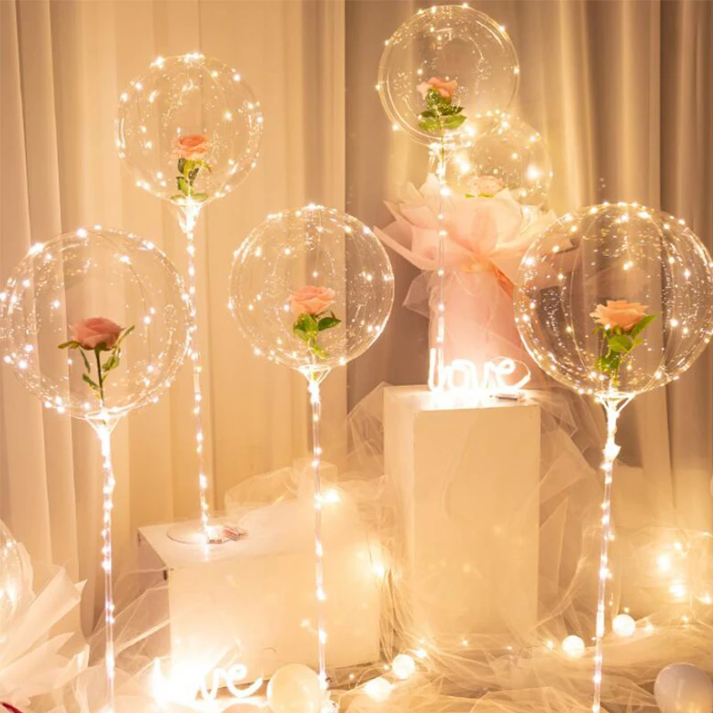 35cm/70cm Plastic Balloon Stand LED Balloons Decor bobo baloon stick stand with Battery lights for Glow party Wedding Christmas images - 6